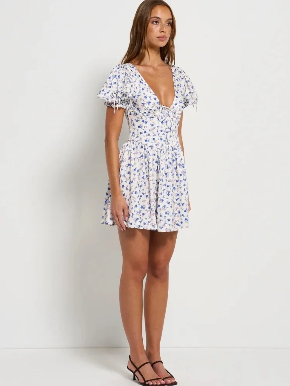 For Love & Lemons Paulina Corset White Mini Dress with Blue Floral Print - M - Picture 4 of 13